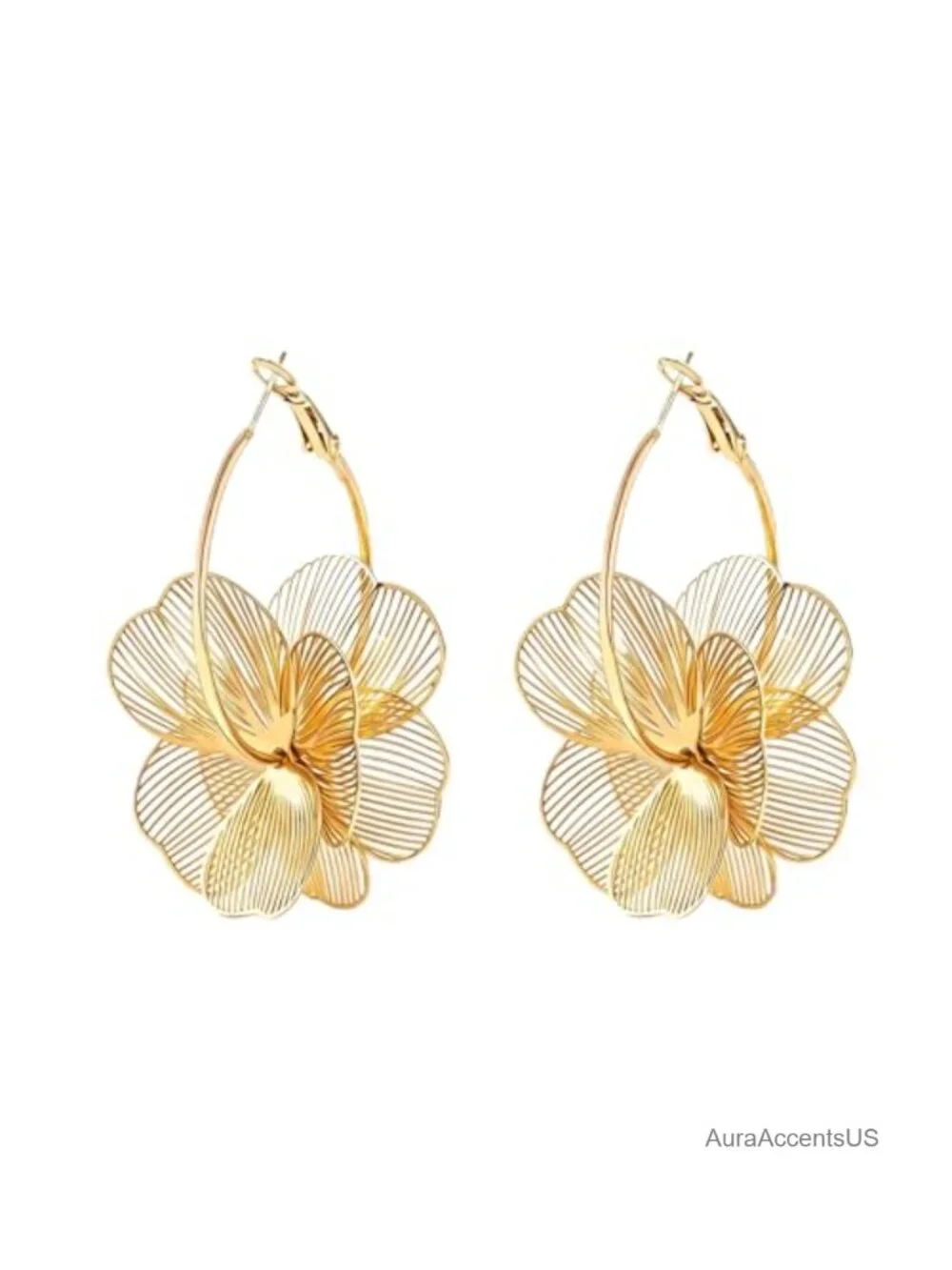Dangle Flower Gold Hoop Earrings for Women - Lightweight Tarnish-Resistant Gift